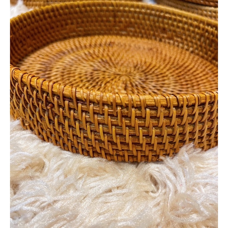 Khay mây guột tròn  shop mâu tre đan Anh Thư khay mây decor đựng đồ dùng trang trí nhà cửa