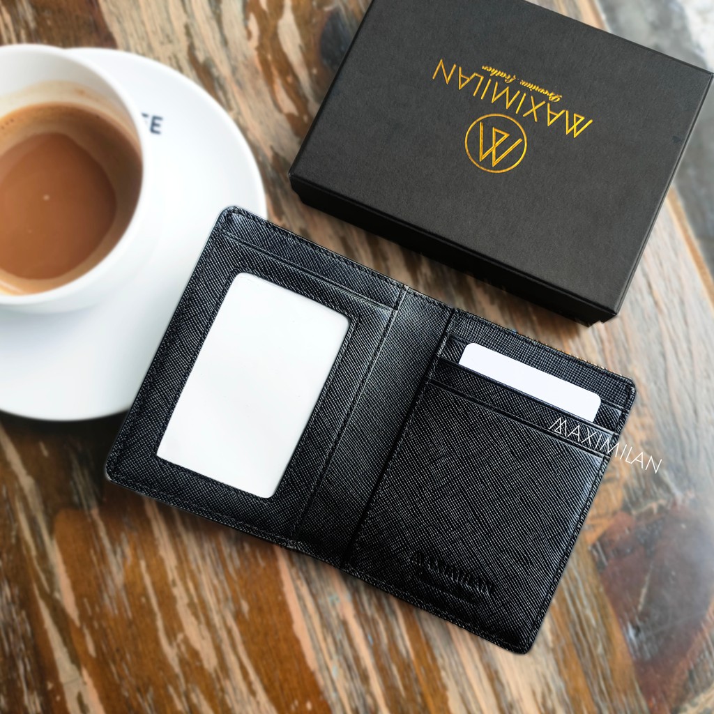 VÍ ĐỨNG MINI ĐEN / XÁM/ NÂU  DA BÒ SAFFIANO THẬT 100%-  - Follow shop giảm 20K