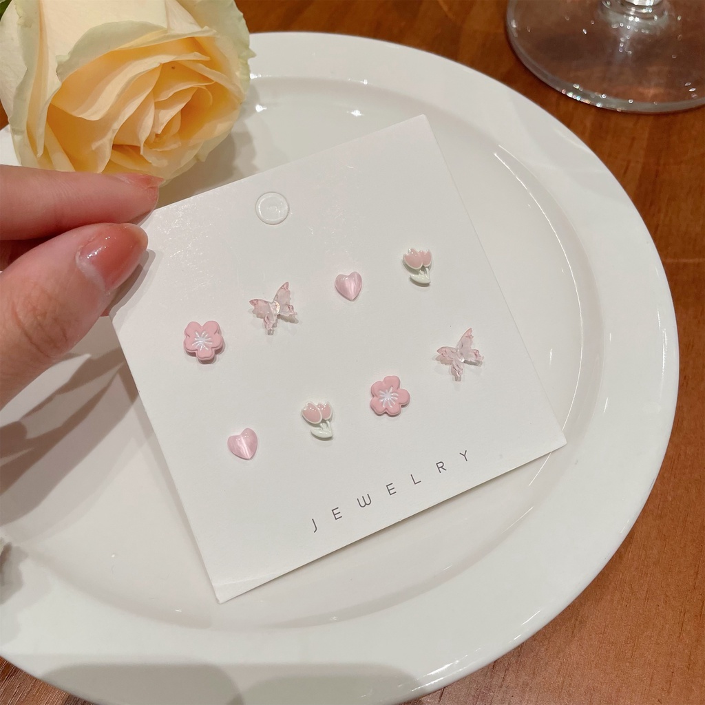 Khuyên tai 17KM S925 bằng resin hình hoa tulip/ trái tim/bướm ngọt ngào