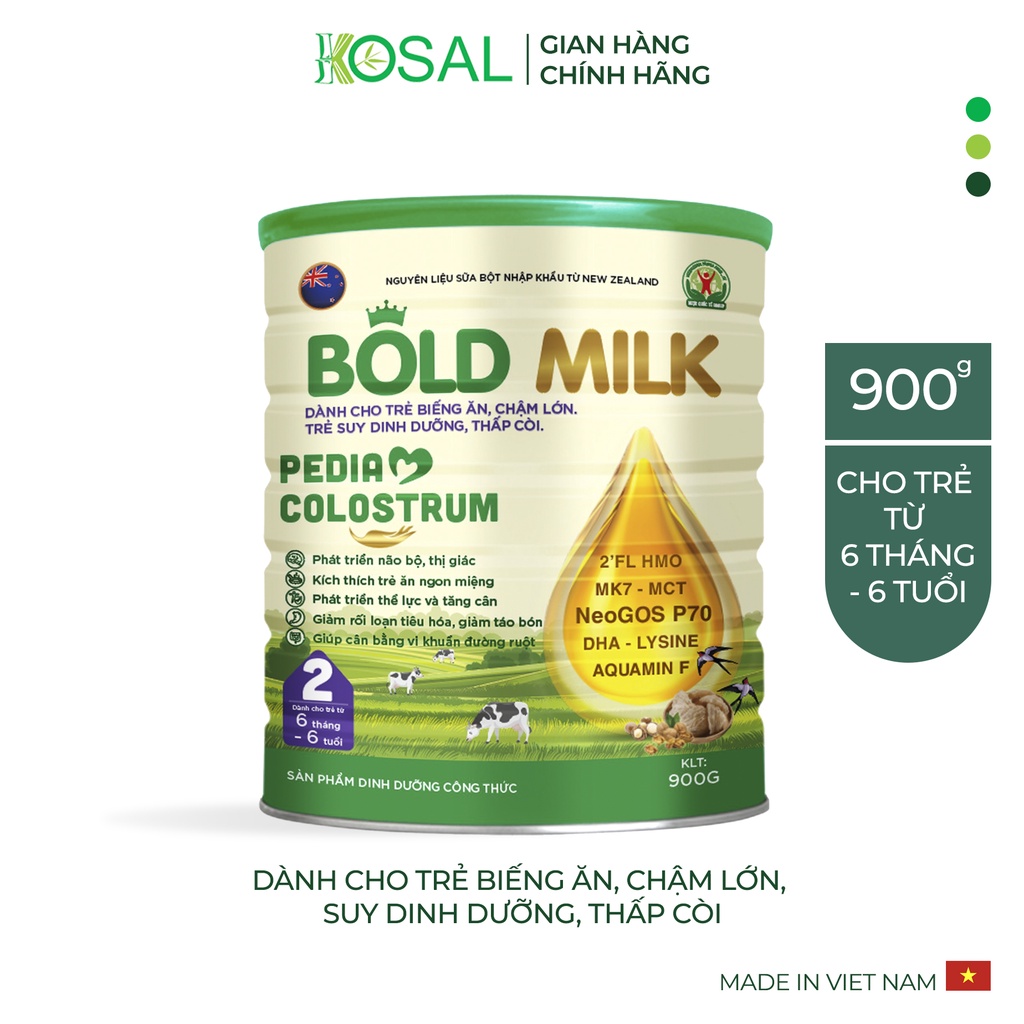 Sữa bột cho trẻ Bold Milk Pedia Colostrum, hỗ trợ trẻ biếng ăn, chậm lớn, suy dinh dưỡng, thấp còi - Hộp 900gr