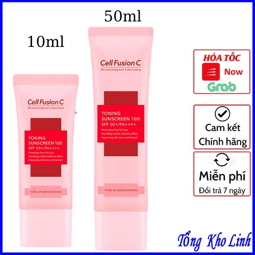 Kem chống nắng Cell Fusion toning Sunscreen 100 SPF 50+ PA+++ 50ml - Trắng Sáng Tươi Trẻ