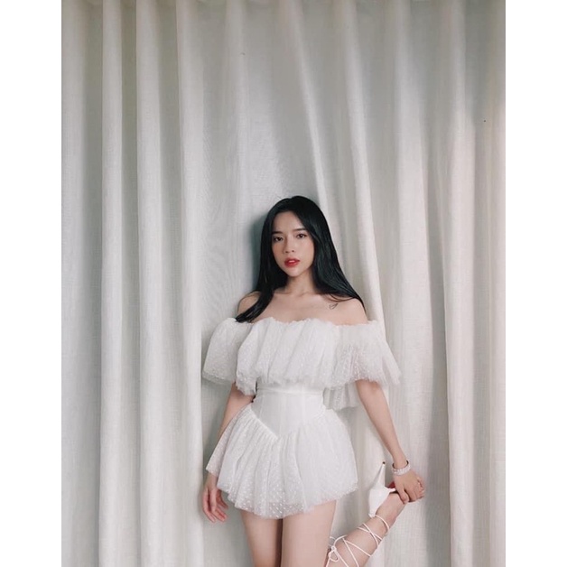 Jumpsuit Chấm Bi Trắng