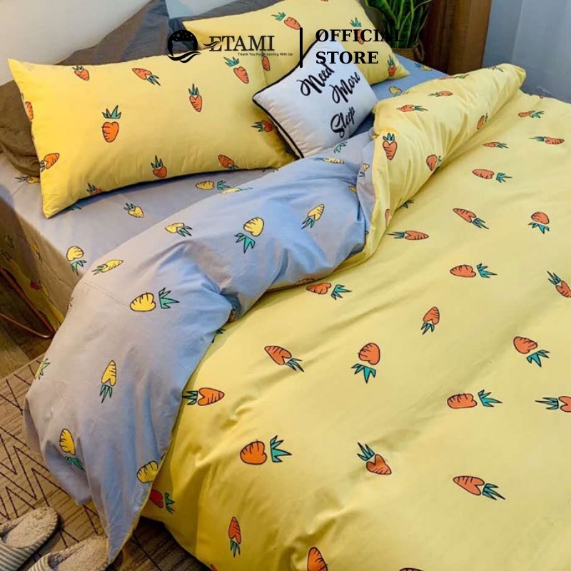 Bộ chăn ga gối  cao cấp ETAMI cotton poly củ cà rốt cute miễn phí bo chun drap giường ga trải giường P06