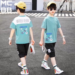 Mcbb 24-49 kg 100% vải cotton bộ đồ bé trai áo thun bé trai quần đùi short bộ cộc tay cho bé trai quần áo bé trai trẻ em