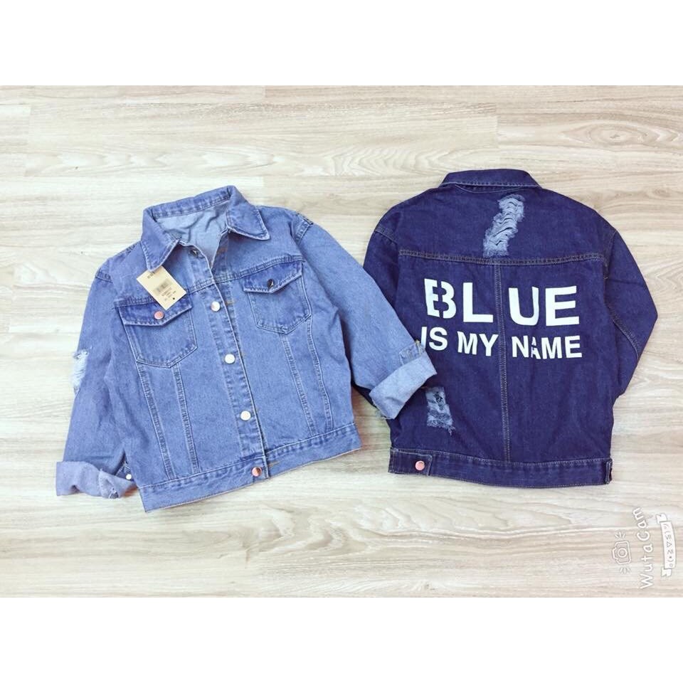 áo khoác jean nữ in chữ sau lưng BLU SALE LỖ VỐN XẢ HÀNG