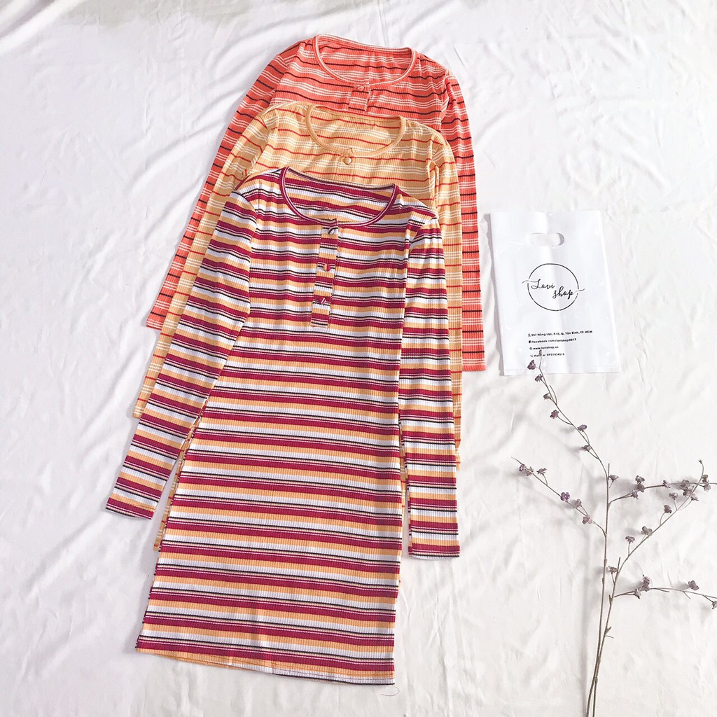 Đầm body thun gân sọc 3 màu Lovi