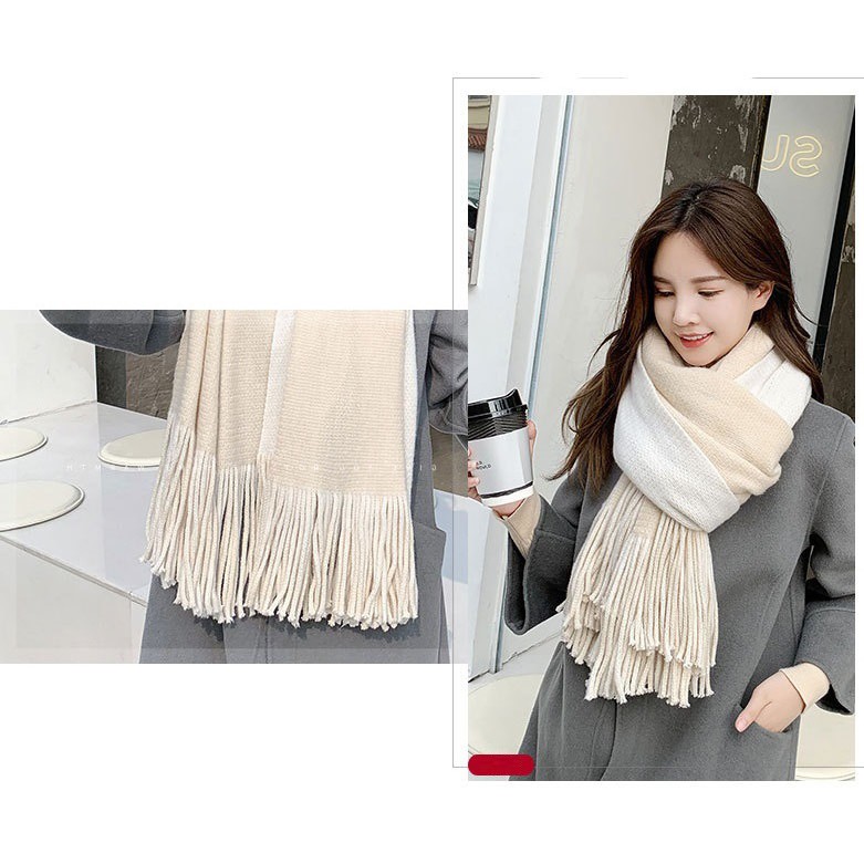 Khăn len Cashmere sợi lông cừu 2 mặt mix màu sang chảnh dày dặn phong cách hàn quốc