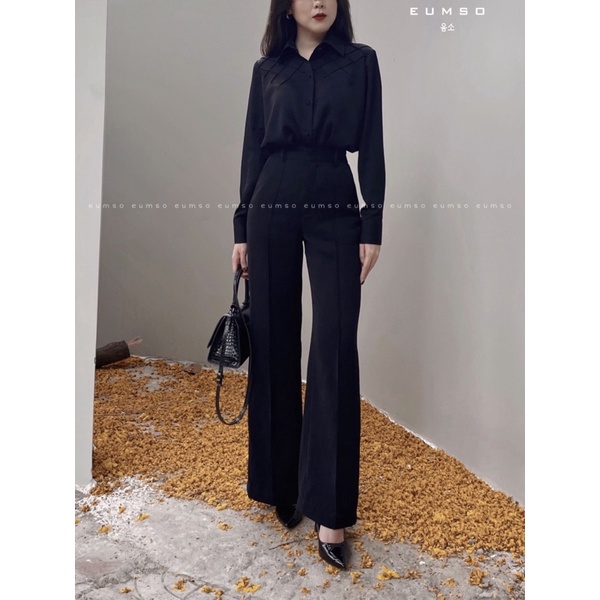 EUMSO - Quần tây hack dáng lưng cao ống rộng LANA PANTS