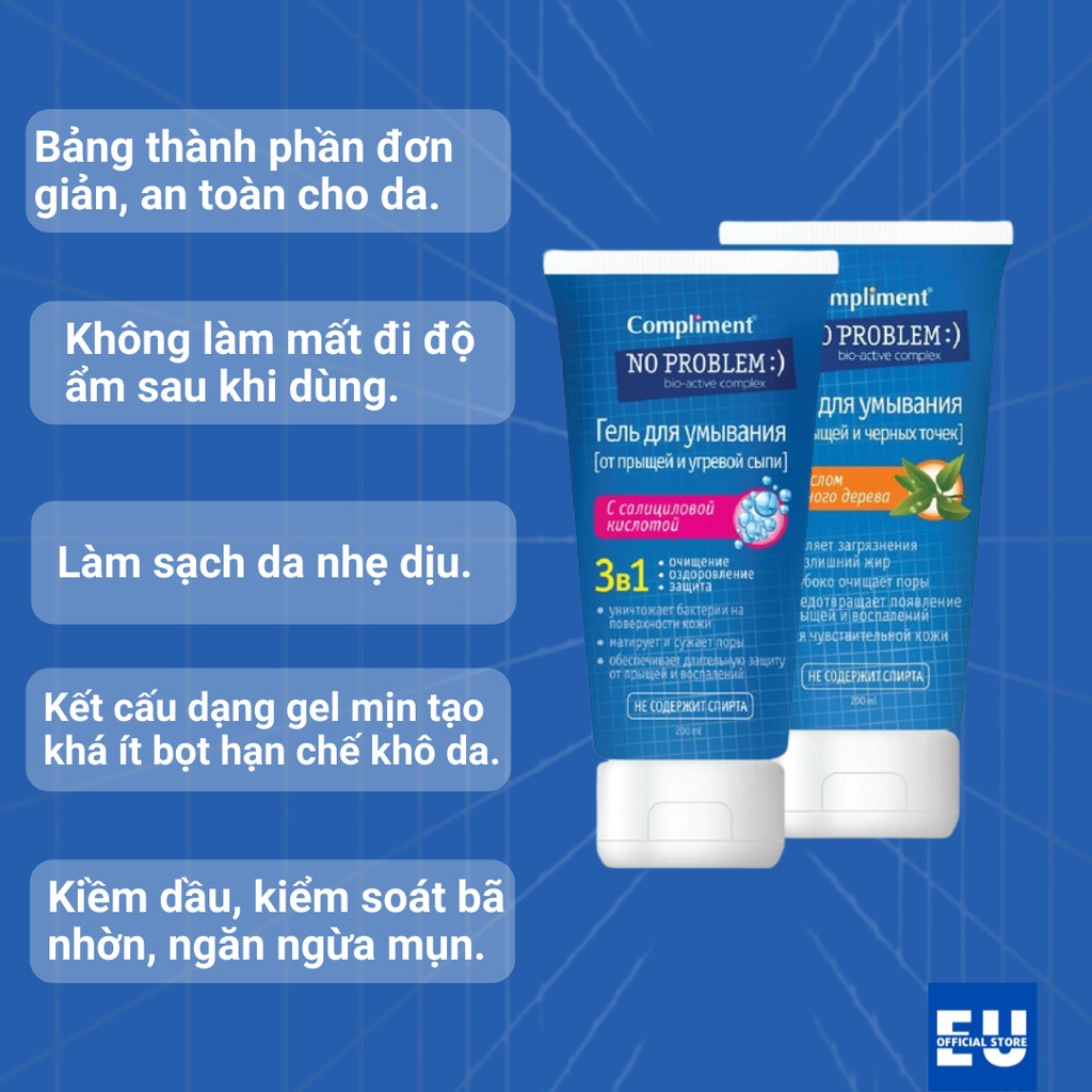 Sữa rửa mặt Compliment No Problem dạng gel giảm viêm, mụn