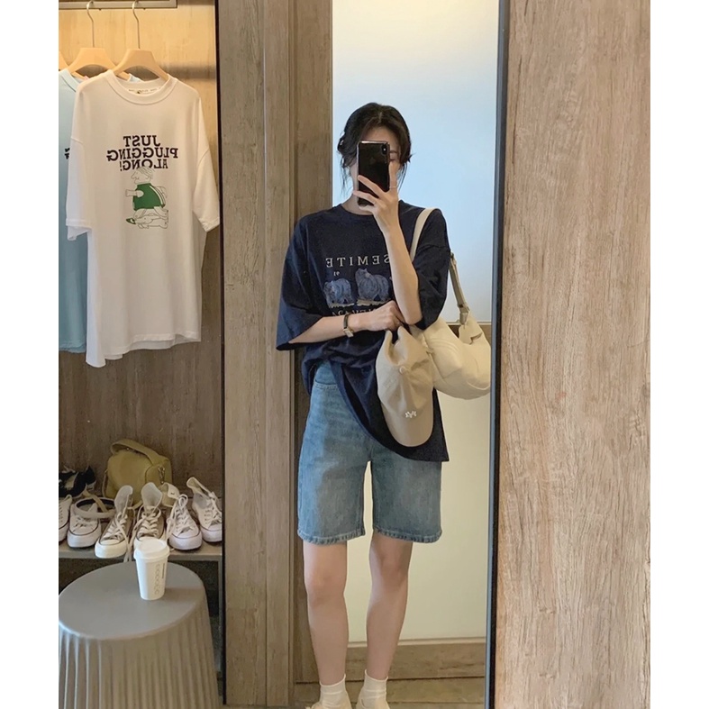 Quần short jean lửng ngố ống rộng quần ngố bò xanh phong cách học sinh Ullzang MSHA