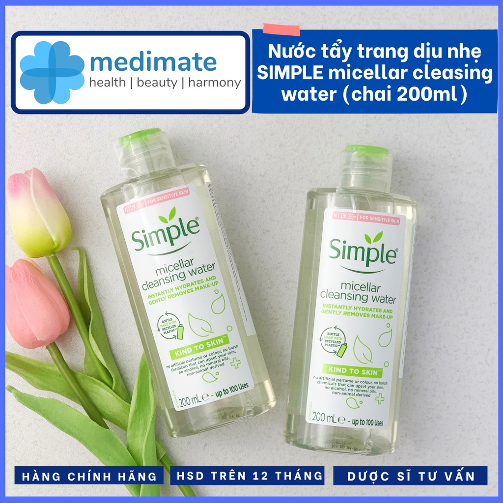 Nước tẩy trang SIMPLE micellar cleansing water cho da nhạy cảm (Chai 200ml)