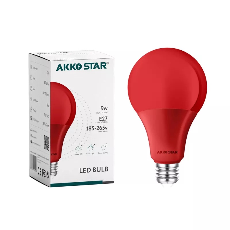 Bóng đèn Led Bulb tròn màu đỏ màu xanh lá màu xanh dương 9W đuôi đèn e27 AKKO STAR