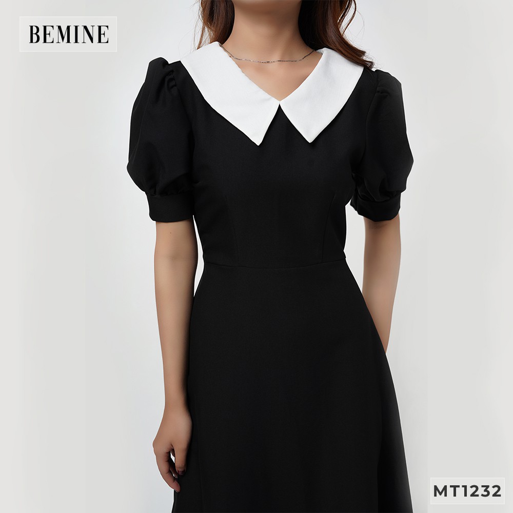 Đầm xòe tay ngắn cổ phối trắng BEMINE MT1232DEN | BigBuy360 - bigbuy360.vn