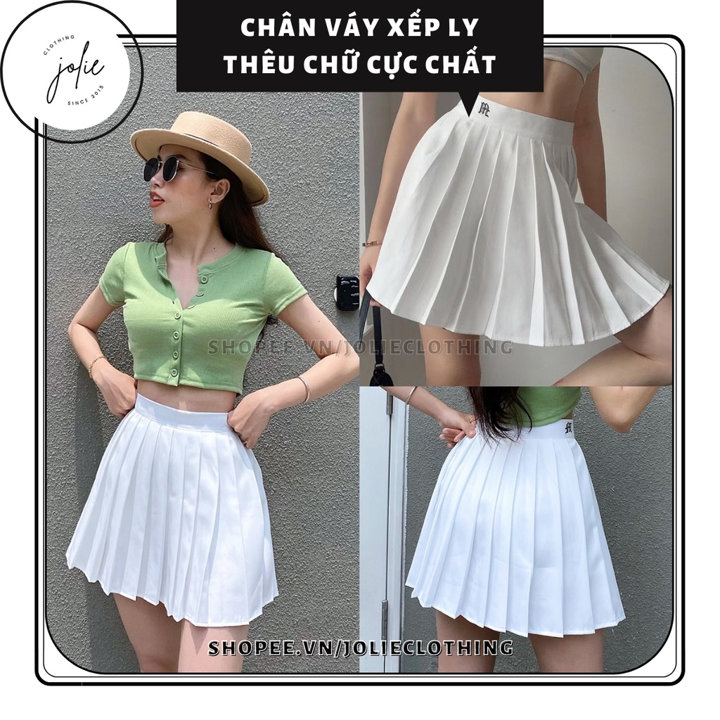 Chân váy tennis xếp ly lưng cao thêu chữ phong cách Hàn Quốc Ulzzang dành cho nữ