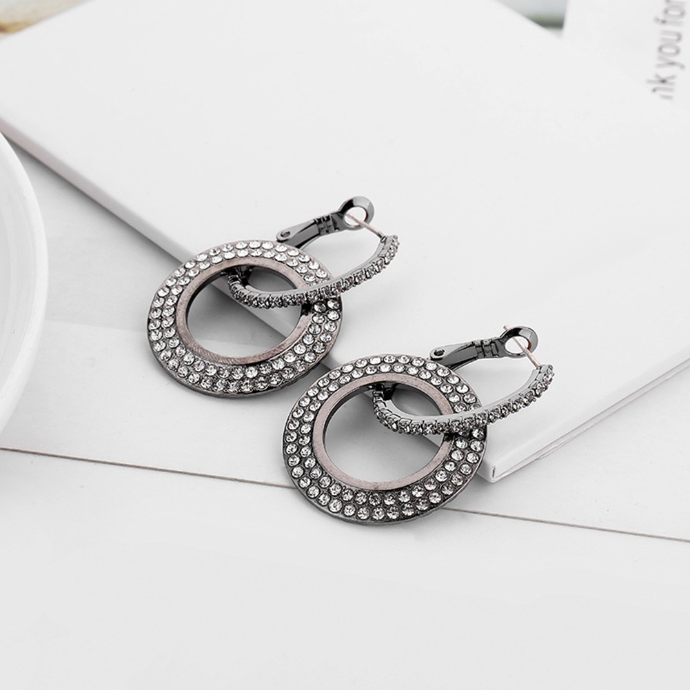 Đôi khuyên tai dạng tròn đính kim cương giả lấp lánh cho nữ