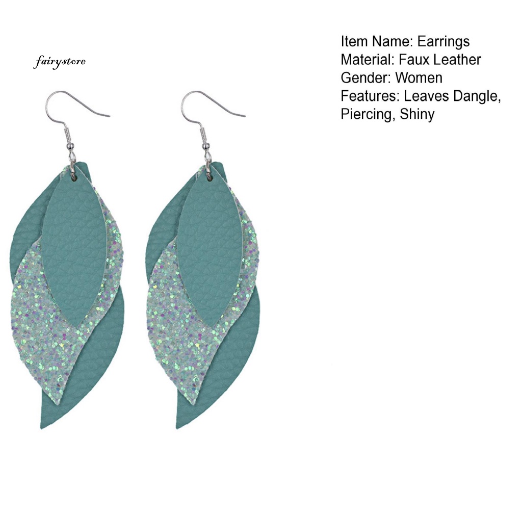 Fairystore| 1 Đôi Bông Tai Hình Chiếc Lá Lấp Lánh
