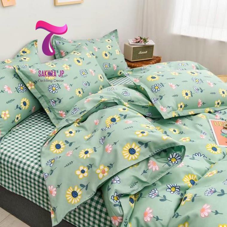 HÀNG MỚI- Bộ Chăn Ga Gối Đệm Poly Coton Đũi Cúc Vàng Xanh Ngọc -BST Chăn Ga Gối Poly Cotton