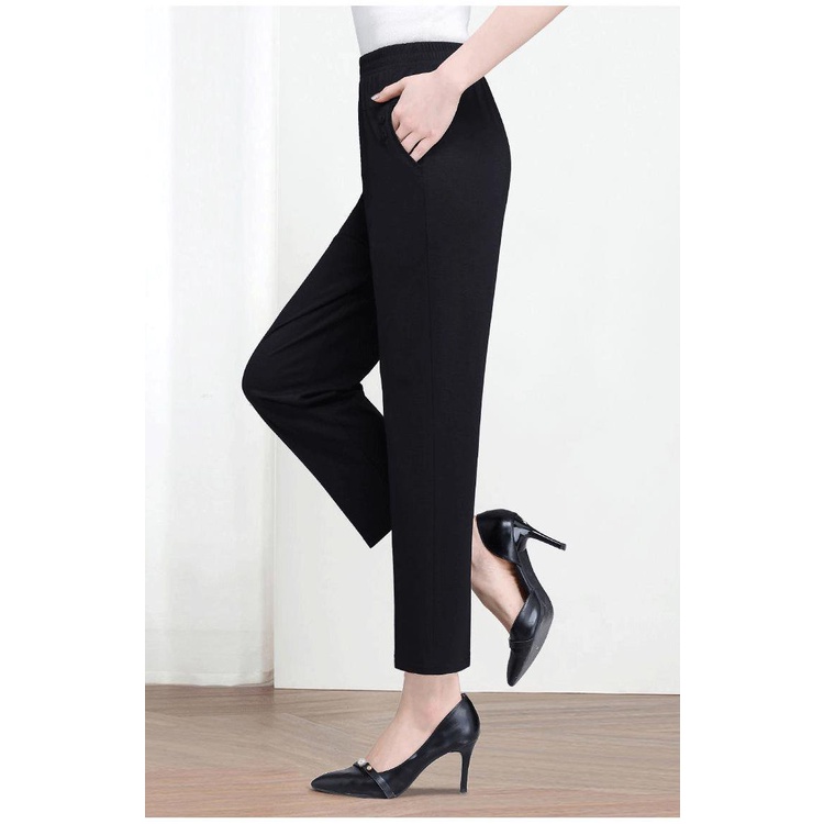 Quần dài ống đứng lưng thun co giãn thiết kế mới phong cách thời trang cho phái nữ trung niên