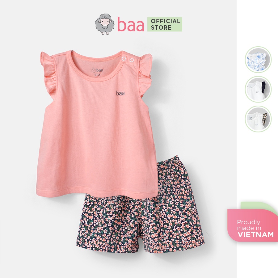Đồ bộ bé gái BAA BABY cotton cộc tay in họa tiết - GT-DB04C