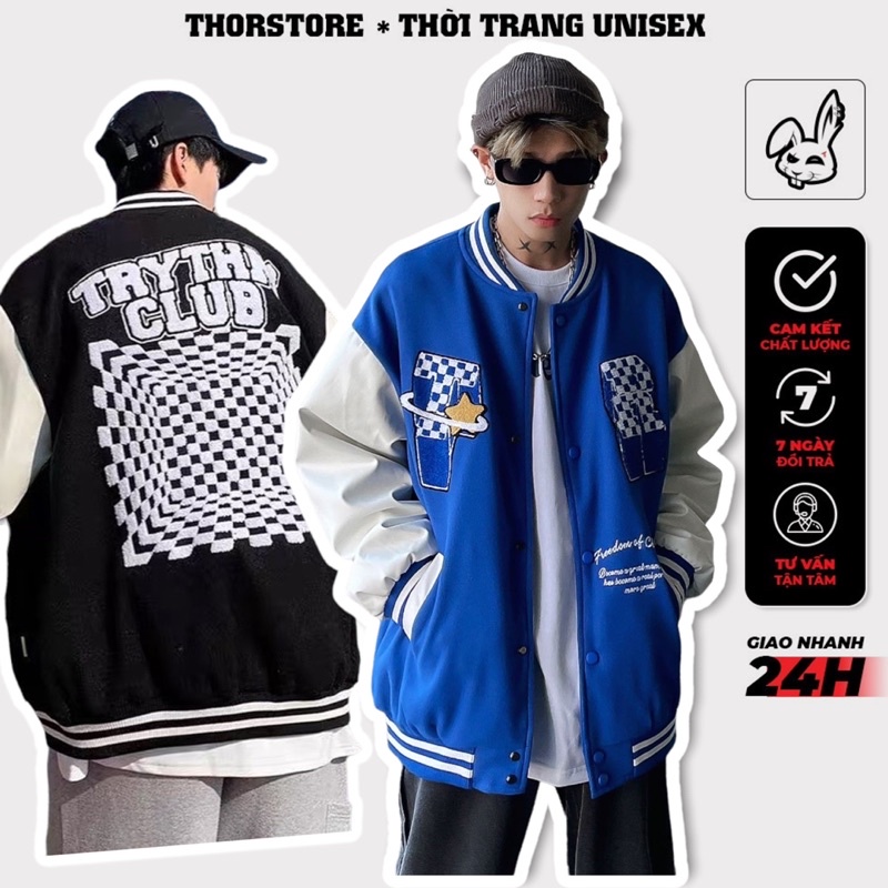 Áo khoác varsity nam nữ,in chữ T thiết kế dày dặn 2 màu