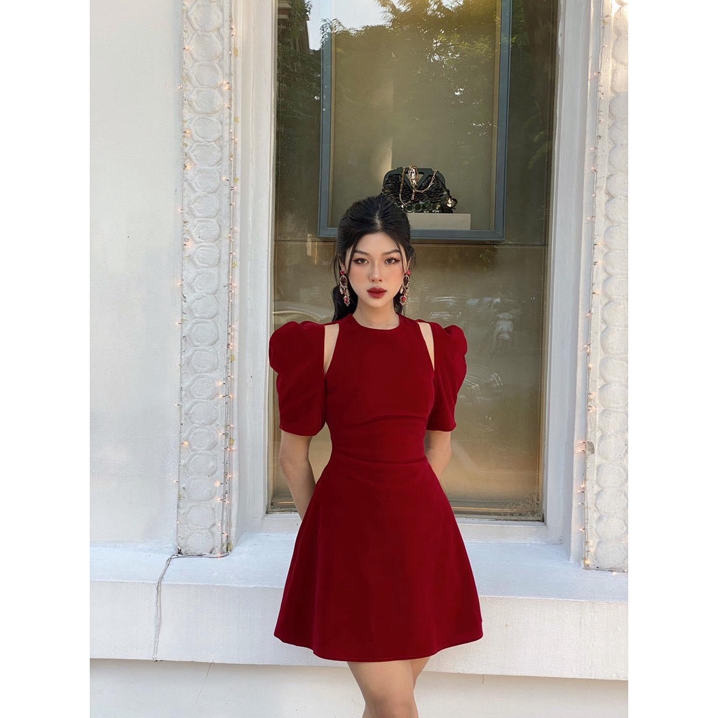 Đầm nhung khoét vai 2 màu 2 lớp dây dặn mặc tết siêu đáng yêu - Alina Dress