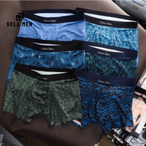 Hộp Pack 3 Quần Lót Boxer Nam Cao Cấp Vải Lụa Mát Họa Tiết Ck Có Big Size Dolamen