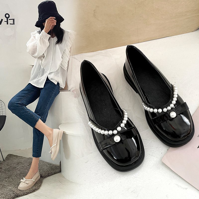 Giày búp bê đế bệt mũi vuông đính ngọc trai giả xinh xắn cho nữ | BigBuy360 - bigbuy360.vn