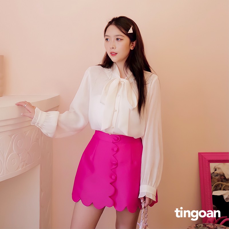 Áo sơ mi nơ cổ cúc ngọc lụa trắng tingoan DELILAH BLOUSE/WH | BigBuy360 - bigbuy360.vn