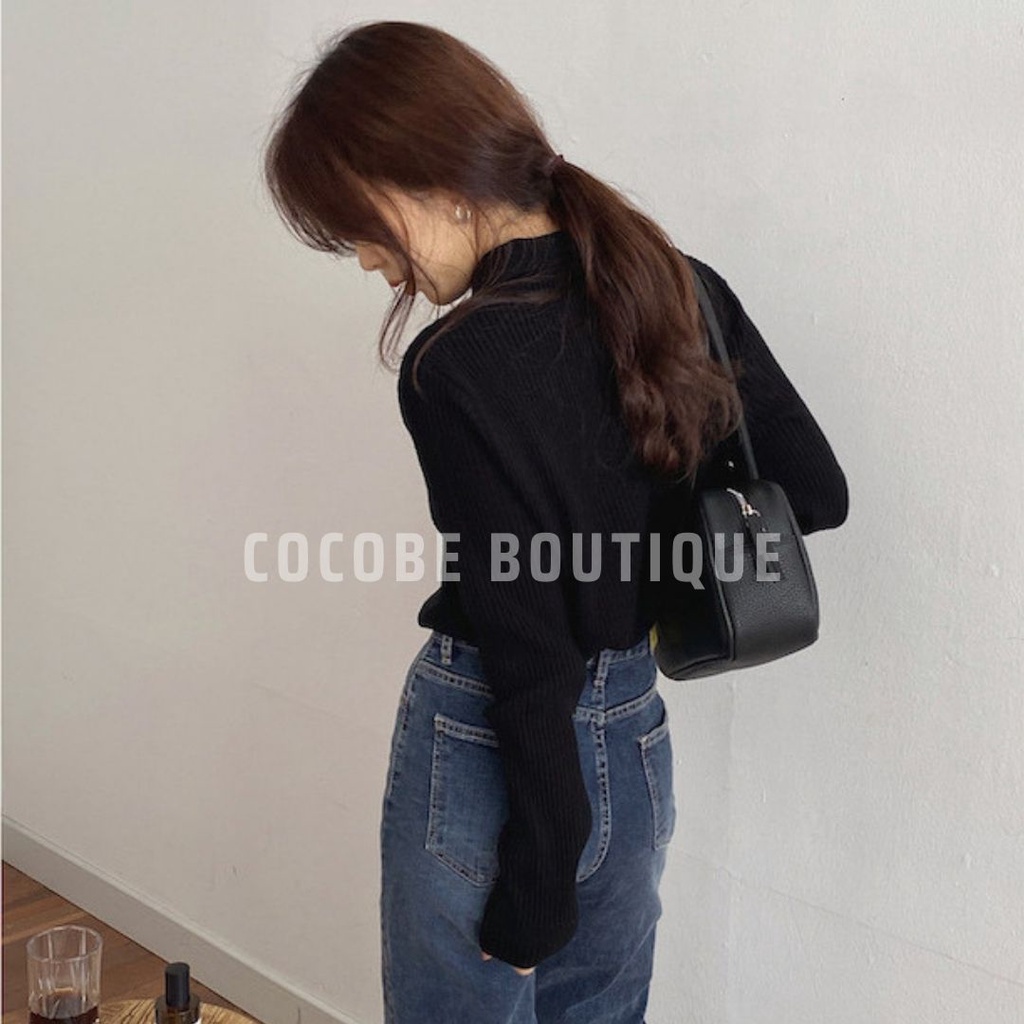 Áo Len Gân Basic Dài Tay Có Cổ Cocobe OAL03