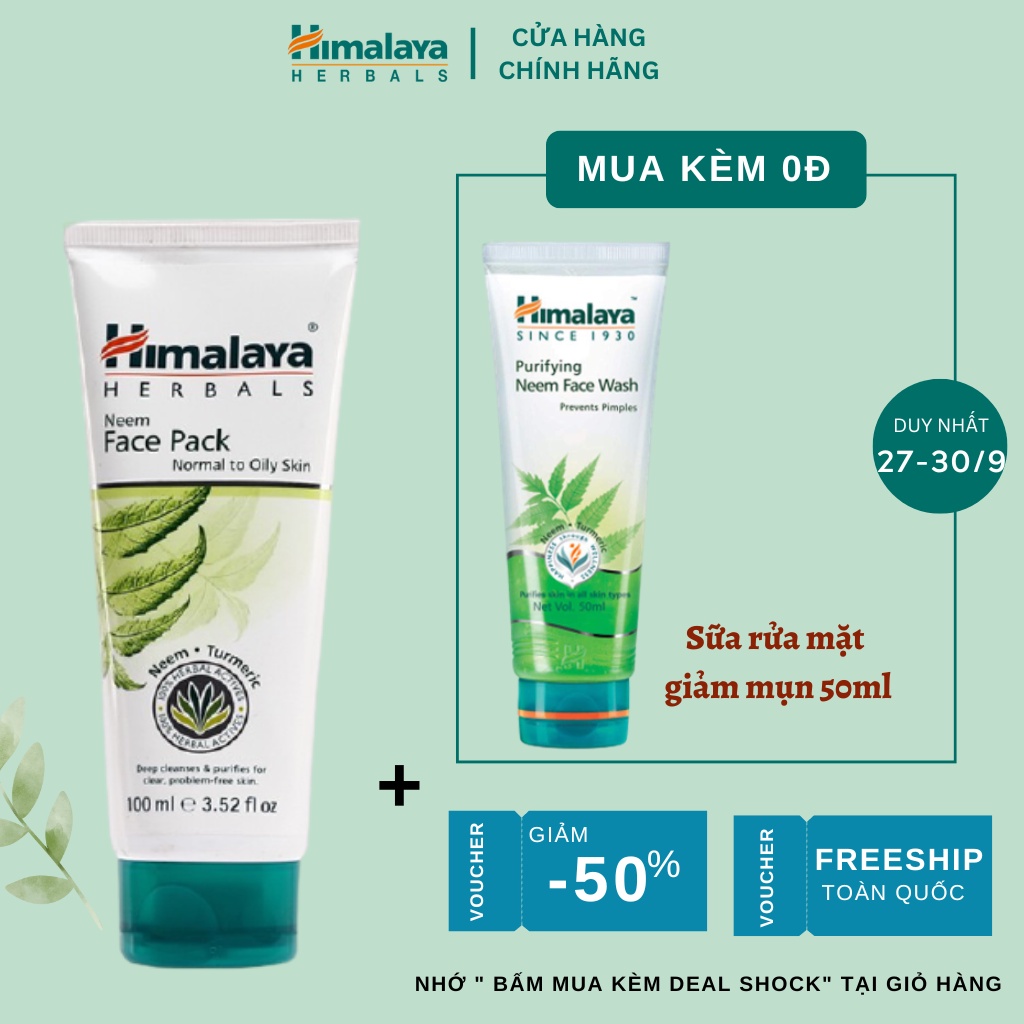 Mặt nạ đất sét giảm mụn chăm sóc lỗ chân lông chiết xuất lá neem Himalaya Neem Face Pack 100ml