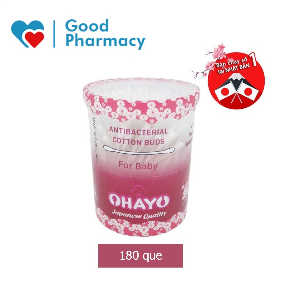 Tăm bông Ohayo thân giấy 2 đầu tròn cho trẻ em - Lọ 180 que
