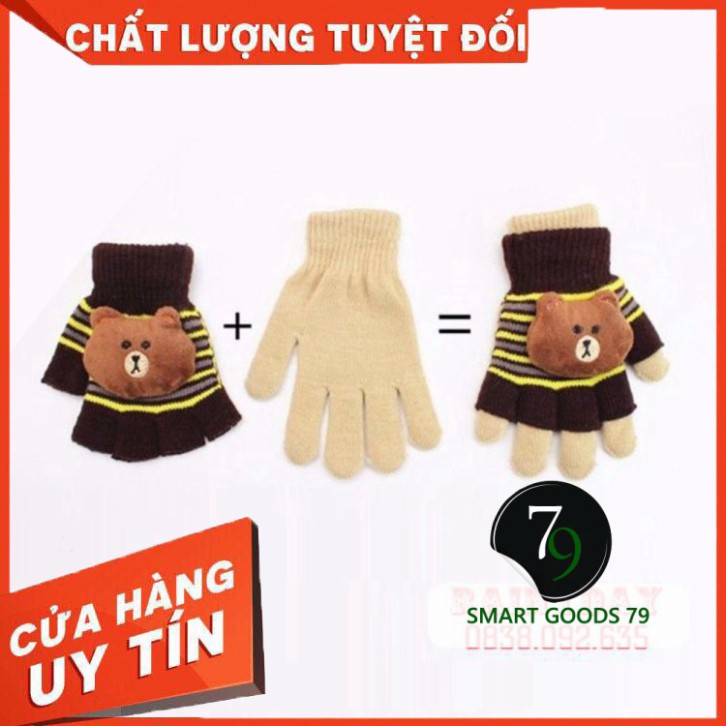 [ Chính Hãng ] [309] Găng tay Bao tay len trẻ em cho bé trai gái mùa đông cực ấm 2 trong 1 hình thật