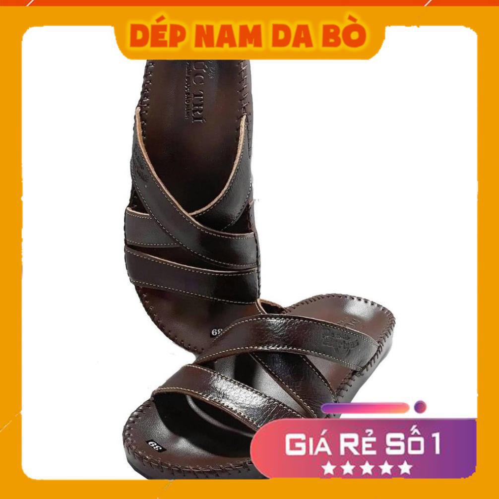 ⚡FREESHIP⚡ Dép Nam - Dép Quai Ngang - Dép Da Bò - Dép May Viền - Đế Cao Su Đúc - Chuẩn VNXK Mã số 20 - Màu Nâu -nha2