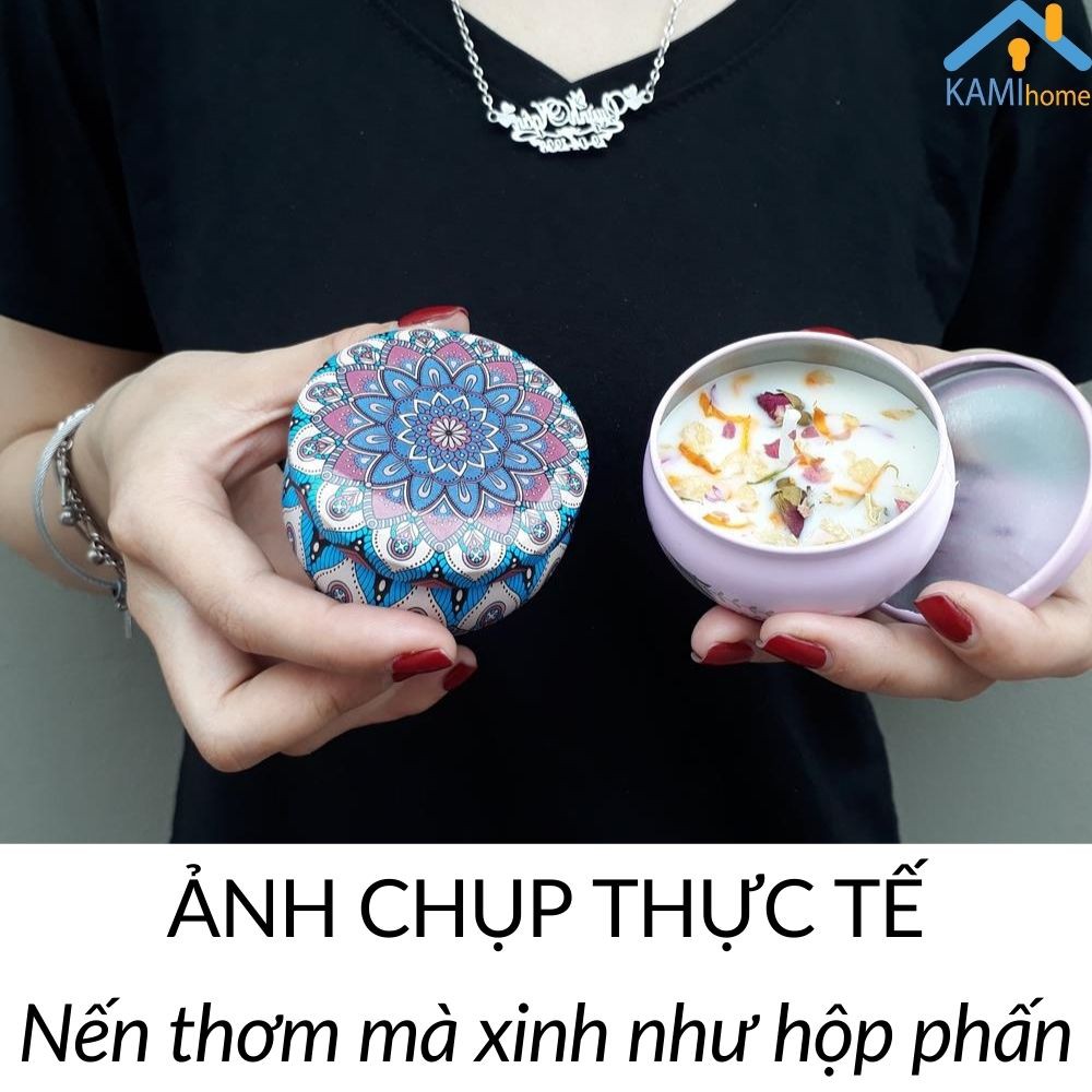 Nến thơm hoa khô tự nhiên Dạng hộp quà Thiếc độc đáo mã 25007 Kami