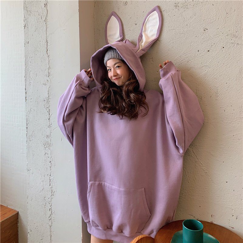 ÁO HOODIE TAI THỎ Nỉ Ngoại Tím Trắng - ÁO NỈ MŨ TAI CUTE CHẤT ĐẸP FORM RỘNG | BigBuy360 - bigbuy360.vn