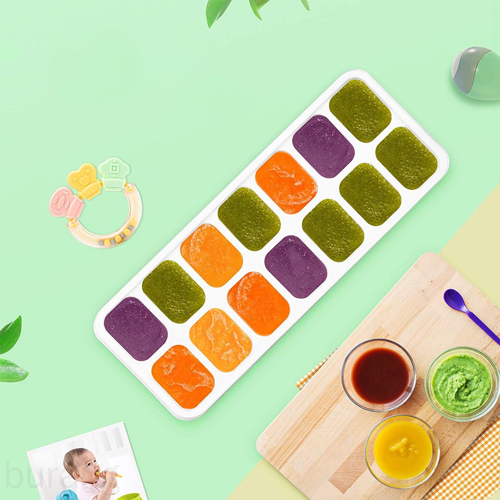Khuôn silicone làm đá viên 14 ô có nắp đậy an toàn tiện dụng cho nhà bếp