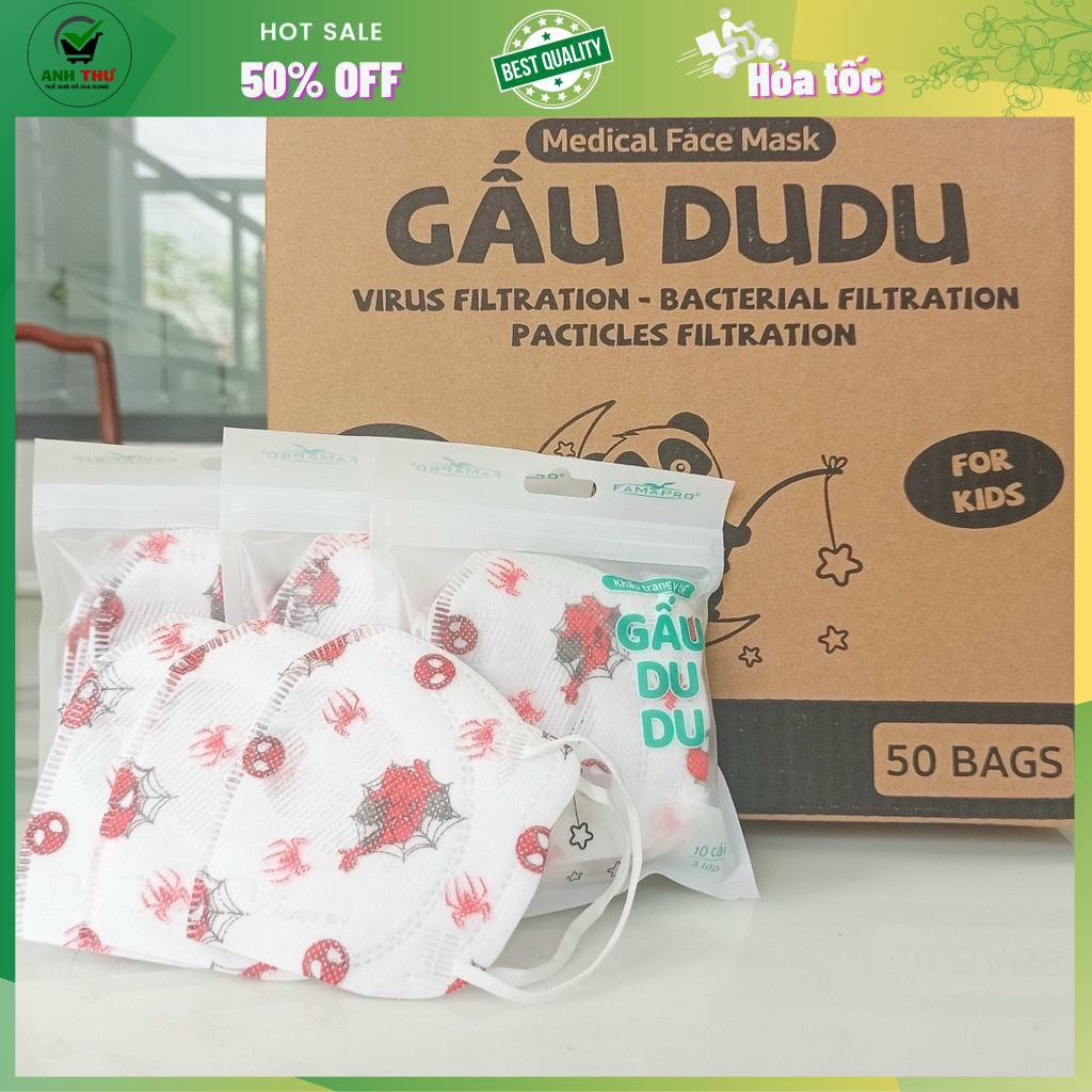 Túi 10 cái khẩu trang y tế cao cấp trẻ em kháng khuẩn 3 lớp Famapro Kids Gấu DuDu