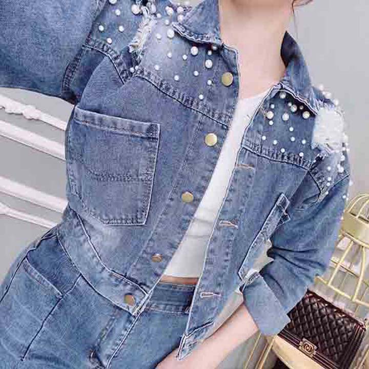 Áo Khoác Jean Lửng  Nữ Đẹp Hàng Cao Cấp Đính Hạt ngọc Siêu Đẹp Siêu Sang Chảnh (Hình Thật+Video Thật)- HÀNG CÓ SẴN | BigBuy360 - bigbuy360.vn