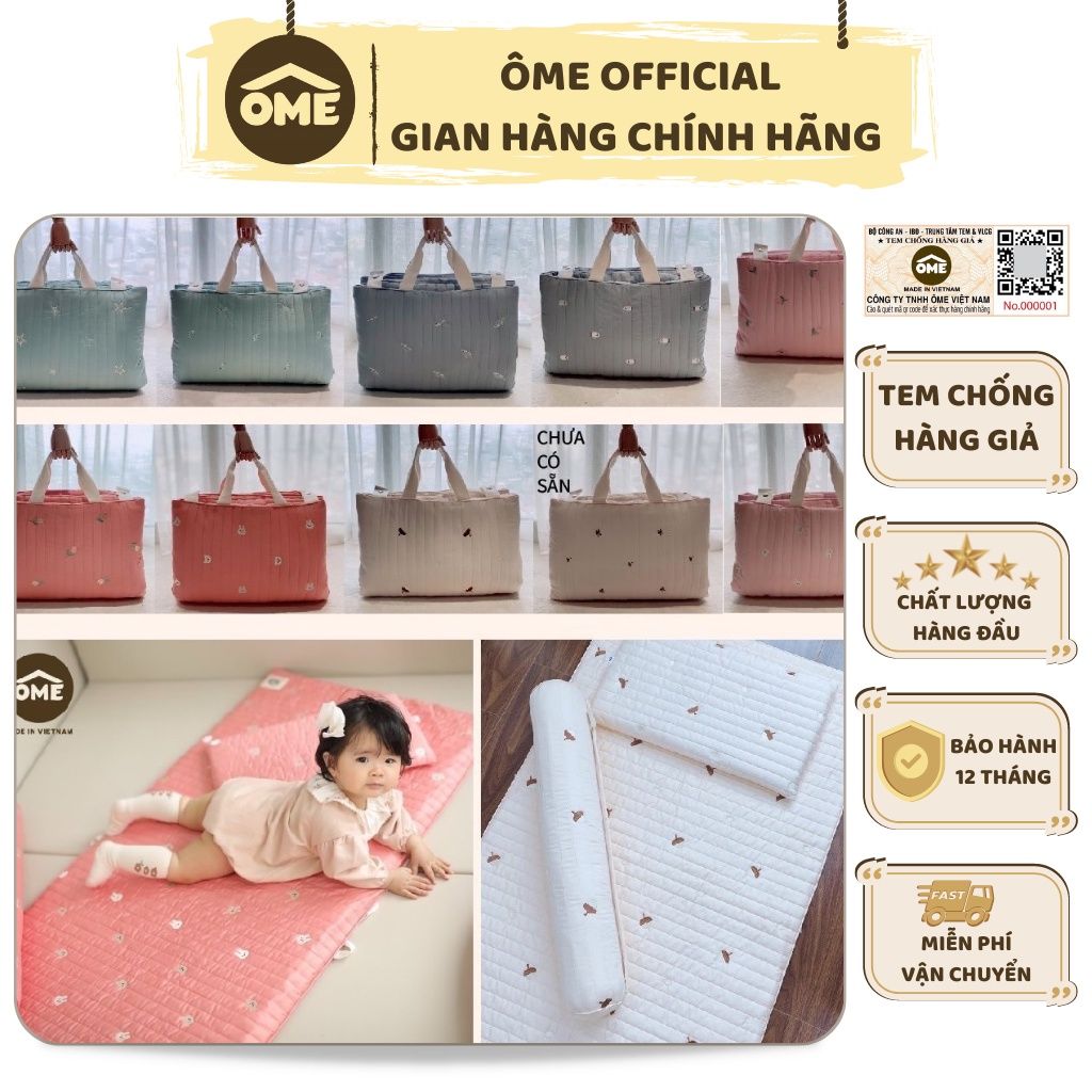 Đệm Ngủ Gấp Gọn Thêu Tay Ome  3in1 Đa Chức Năng Tiện Lợi  Size 65x125cm