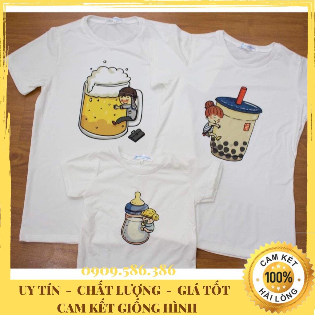 ÁO THUN GIA ĐÌNH - ÁO ĐÔI IN LY BIA - TRÀ SỮA - BÌNH SỮA SIÊU DỄ THƯƠNG SIÊU HOT