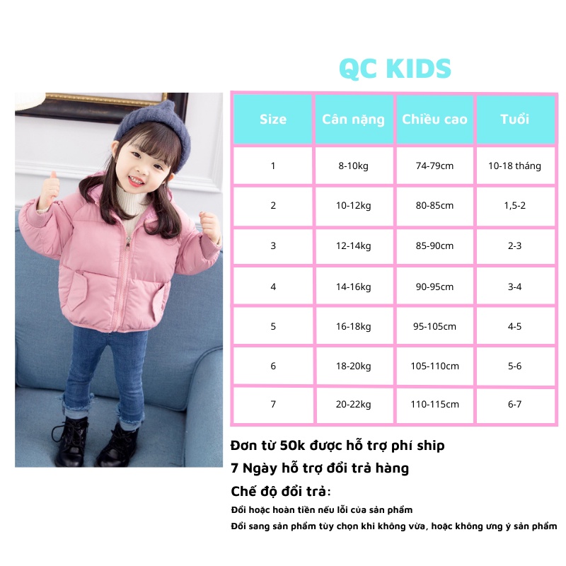 Áo phao cho bé gái bé trai mùa đông 1 tuổi đến 5 tuổi túi hộp QC-KIDS AK03