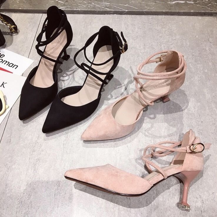 Giày cao gót mũi nhọn màu đen thời trang dành cho nữ mùa hè 5/2021 X9oc