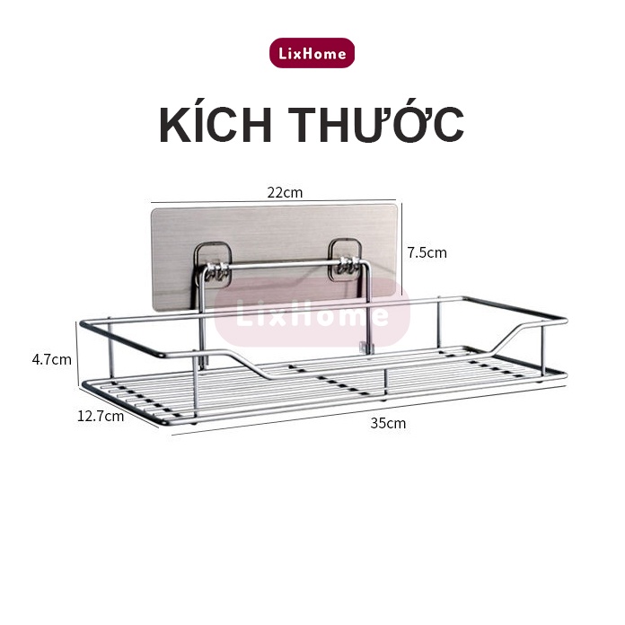 Kệ nhà tắm dán tường Inox 304 cao cấp sáng bóng 35x15x12cm, giá đựng đồ nhà tắm, dầu gội, sữa tắm - LKC2 - LIXHOME