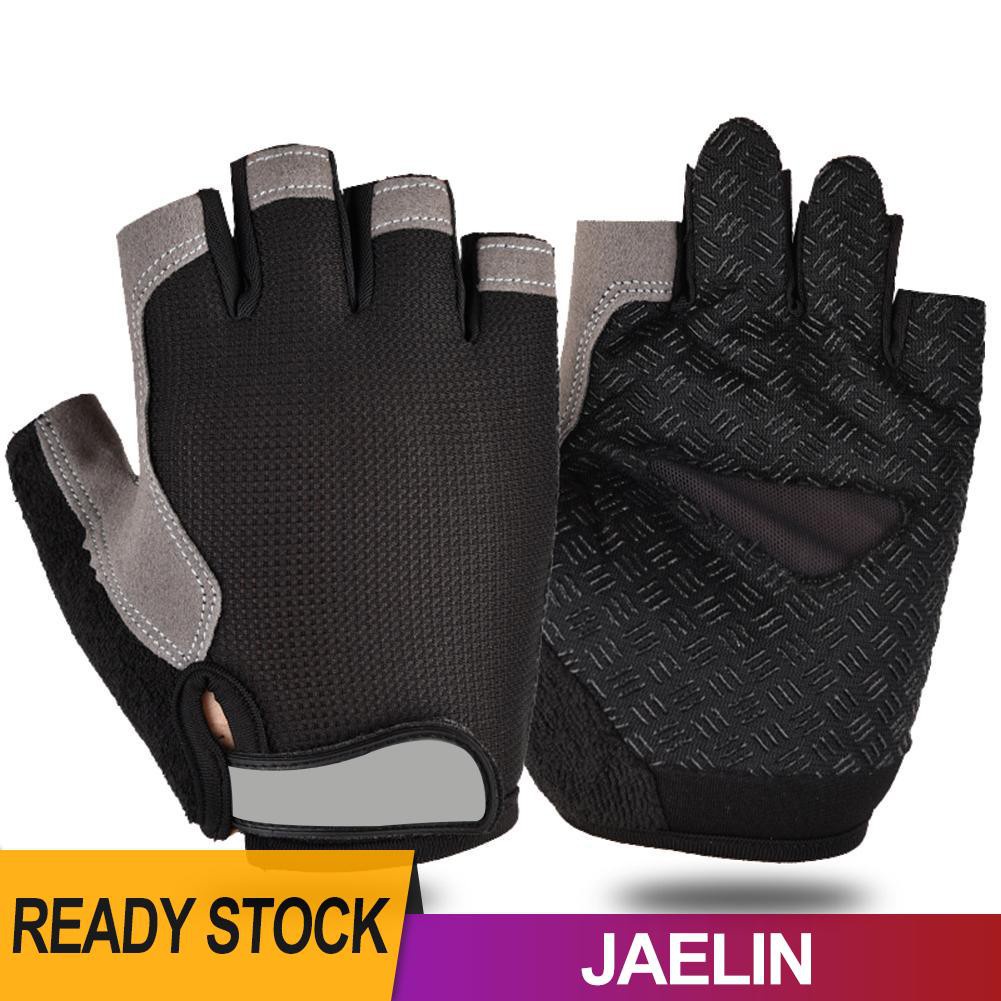 Găng tay thể thao hở nửa ngón phối lưới thoáng khí chống trượt cho nam nữ