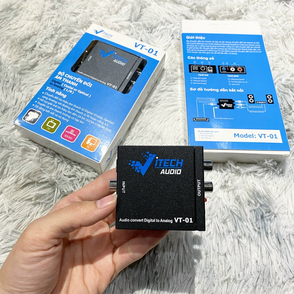 Bộ Chuyển Đổi Âm Thanh Kết Nối Bluetooth Vitech VT05. Điều Khiển Từ Xa Bằng Remote. Chuyển Quang Optical Ra AV