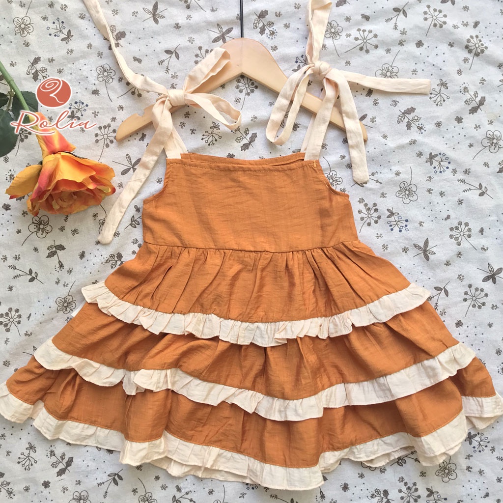 Váy 2 dây 3 tầng ROSIE V31 Sunflower Dress Vintage chất vải mềm mát cho bé từ 9-40kg