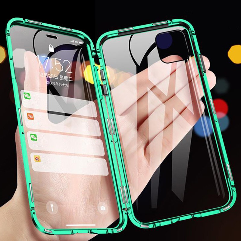 Ốp lưng hộp nắp lật hai mặt kính cường lực hít nam châm cho iphone11 11 Pro Max