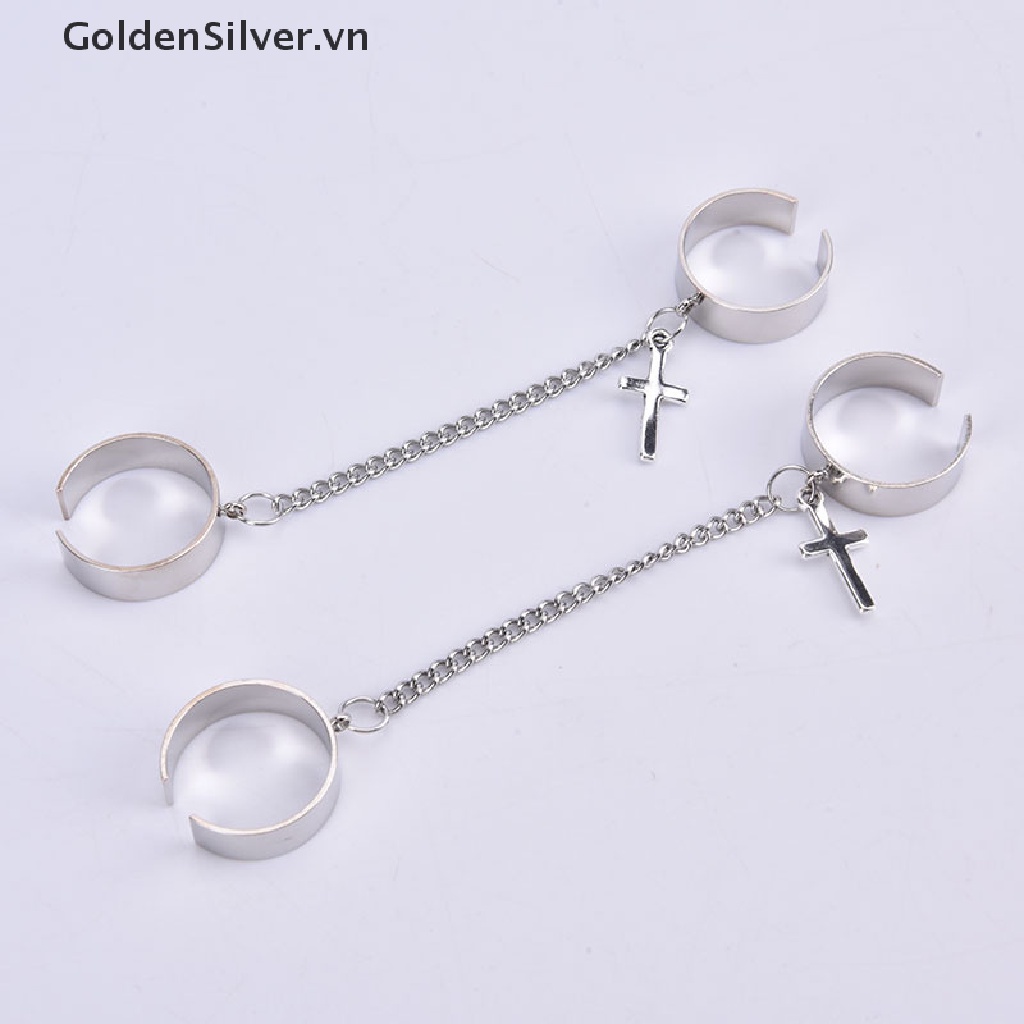 Set Nhẫn Hai Chiếc Dây Xích Bằng Thép Titan Mạ Vàng Phong Cách Hip Hop Cho Nam Giới