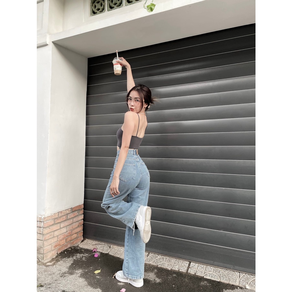 Quần Jean Suông Ống Rộng Dài Phủ Chân Cạp Cao La Boutique Basic Dễ Phối Đồ