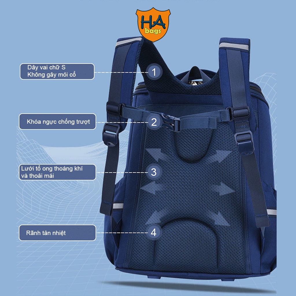 Balo học sinh tiểu học HABAGS chống gù, thiết kế phù hợp với học sinh cấp 1 HA1022
